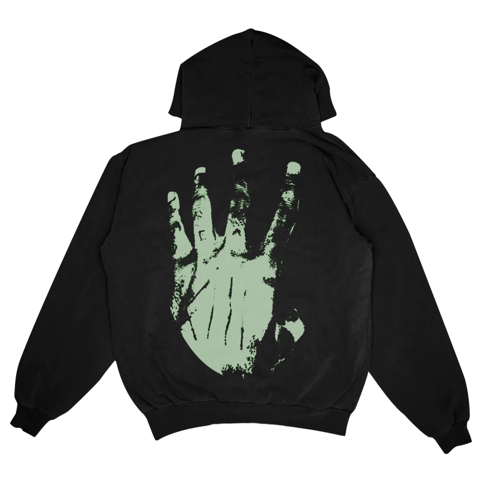 Black 'Look At Me' Glow Screen printed hand back graphic without the glow